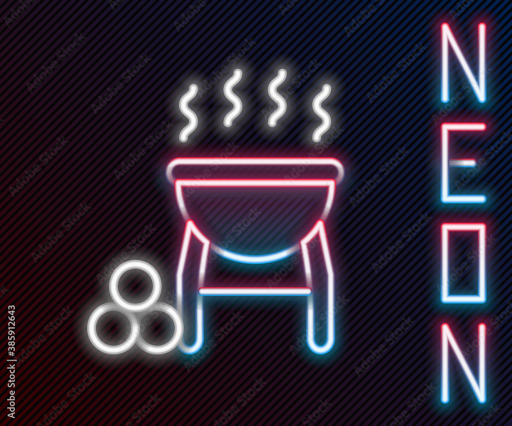 Glowing neon line Barbecue grill icon isolated on black background. BBQ grill party. Colorful outlin