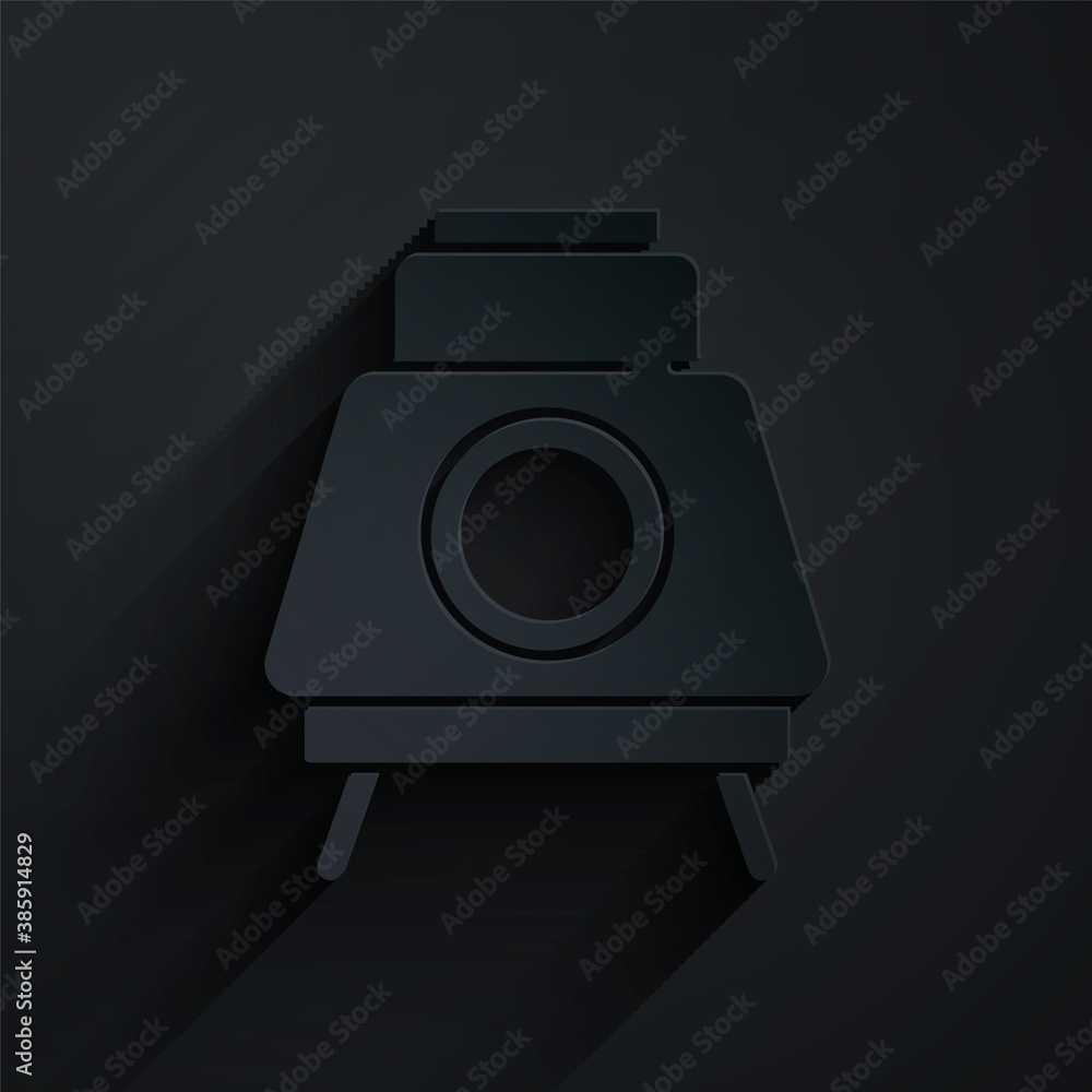 Paper cut Mars rover icon isolated on black background. Space rover. Moonwalker sign. Apparatus for 