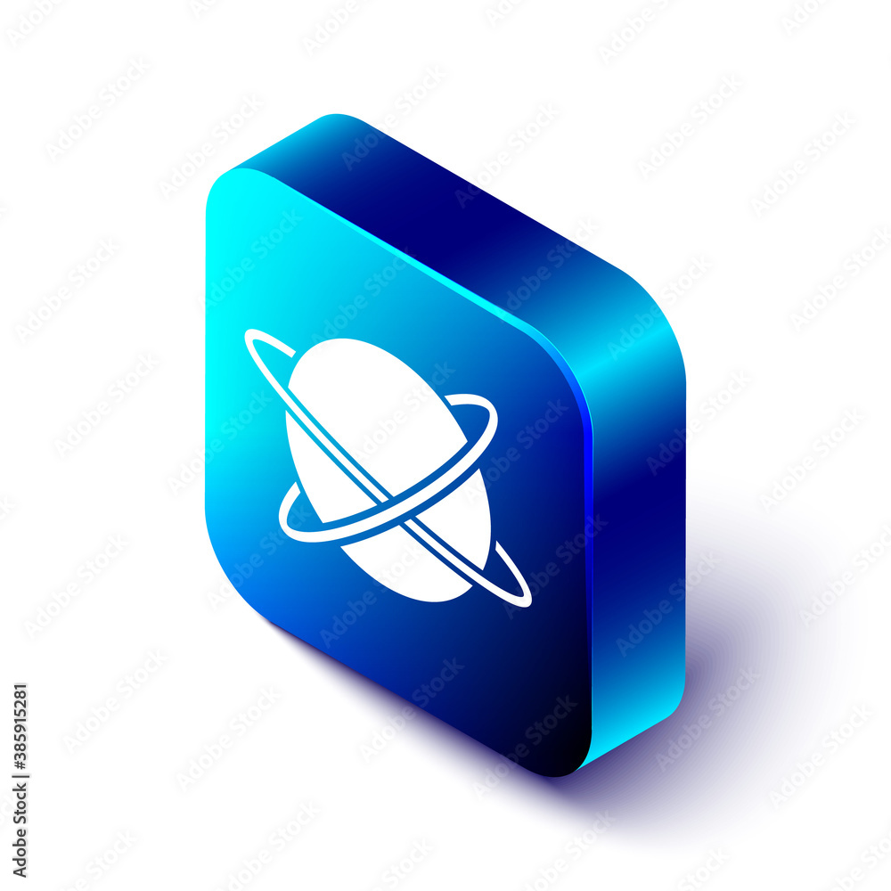 Isometric Artificial satellites orbiting the planet Earth in outer space icon isolated on white back