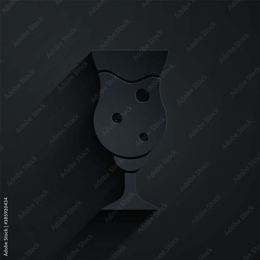 Paper cut Glass of beer icon isolated on black background. Paper art style. Vector.