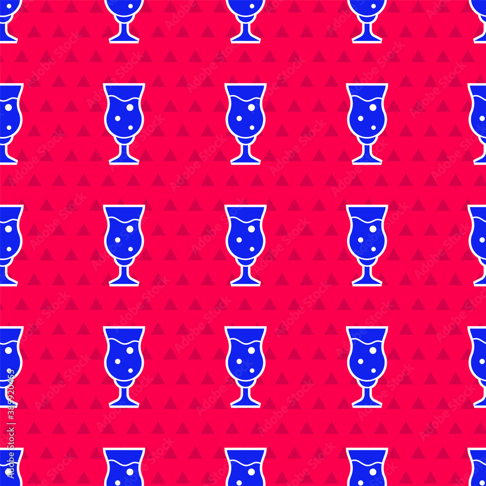 Blue Glass of beer icon isolated seamless pattern on red background. Vector.