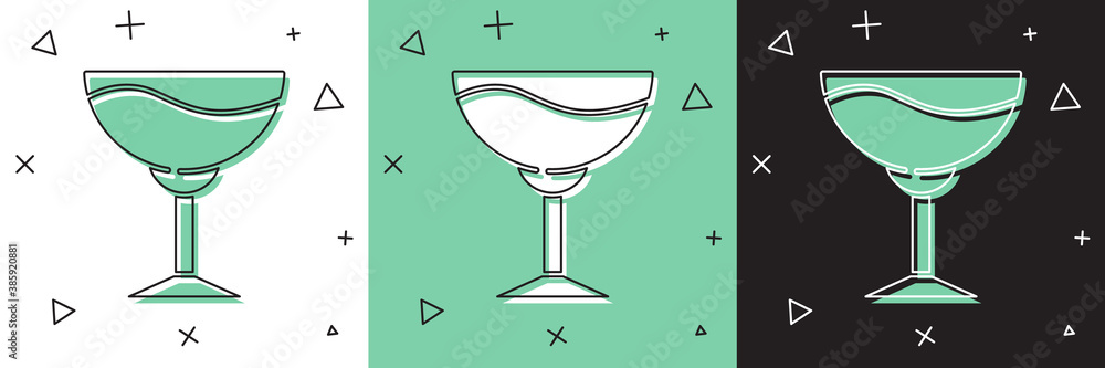 Set Wine glass icon isolated on white and green, black background. Wineglass sign. Vector.