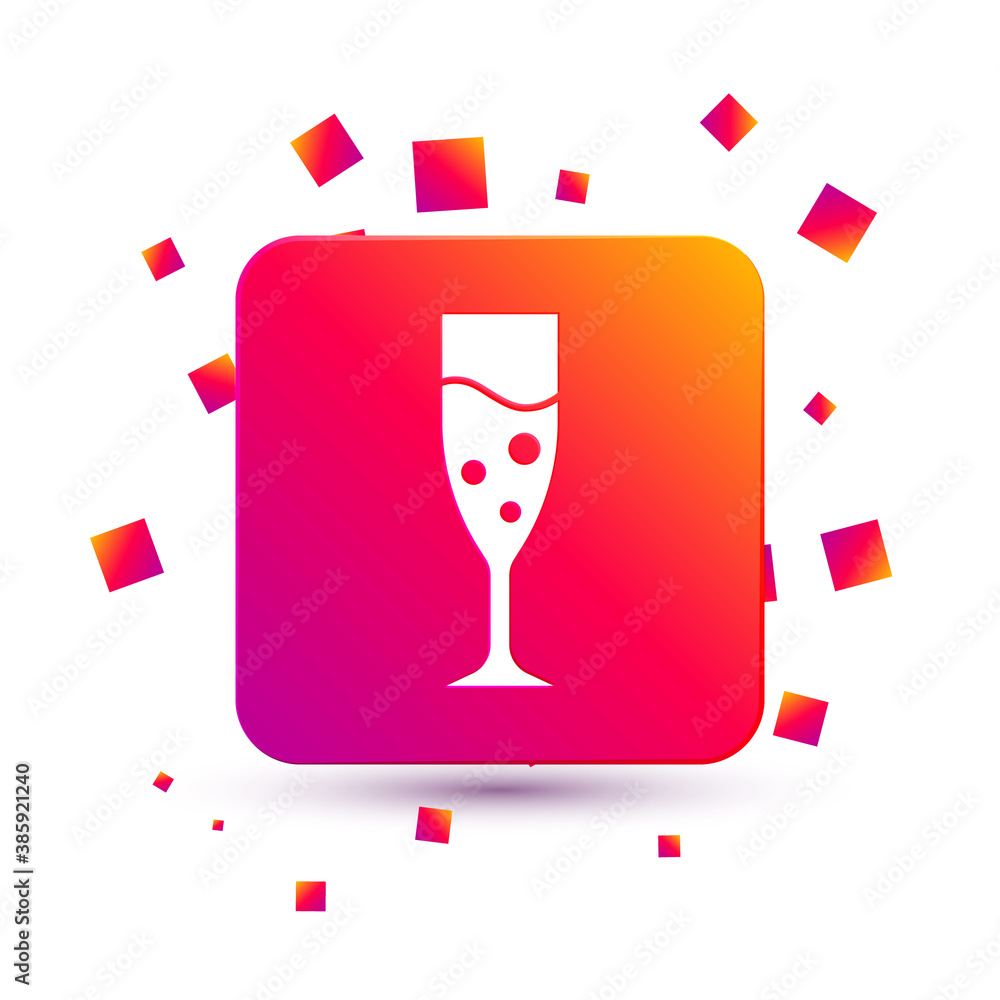 White Glass of champagne icon isolated on white background. Square color button. Vector.