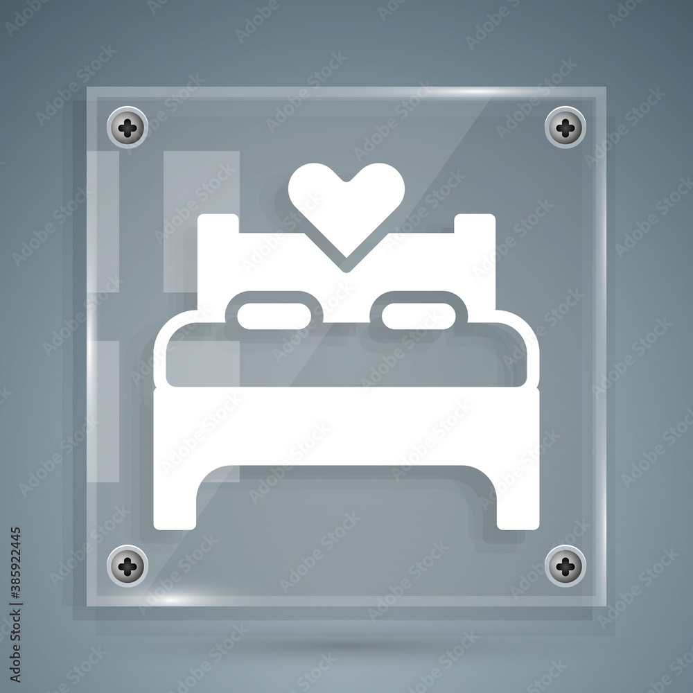 White Bedroom icon isolated on grey background. Wedding, love, marriage symbol. Bedroom creative ico