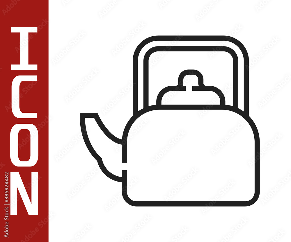 Black line Kettle with handle icon isolated on white background. Teapot icon. Vector.