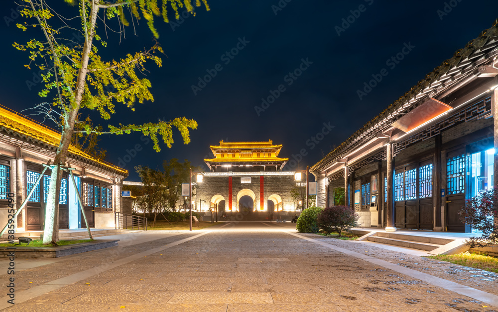 Night view of the old pier at Dongguankou, Suqian, China