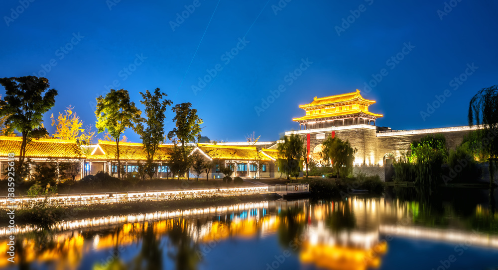 Night view of the old pier at Dongguankou, Suqian, China