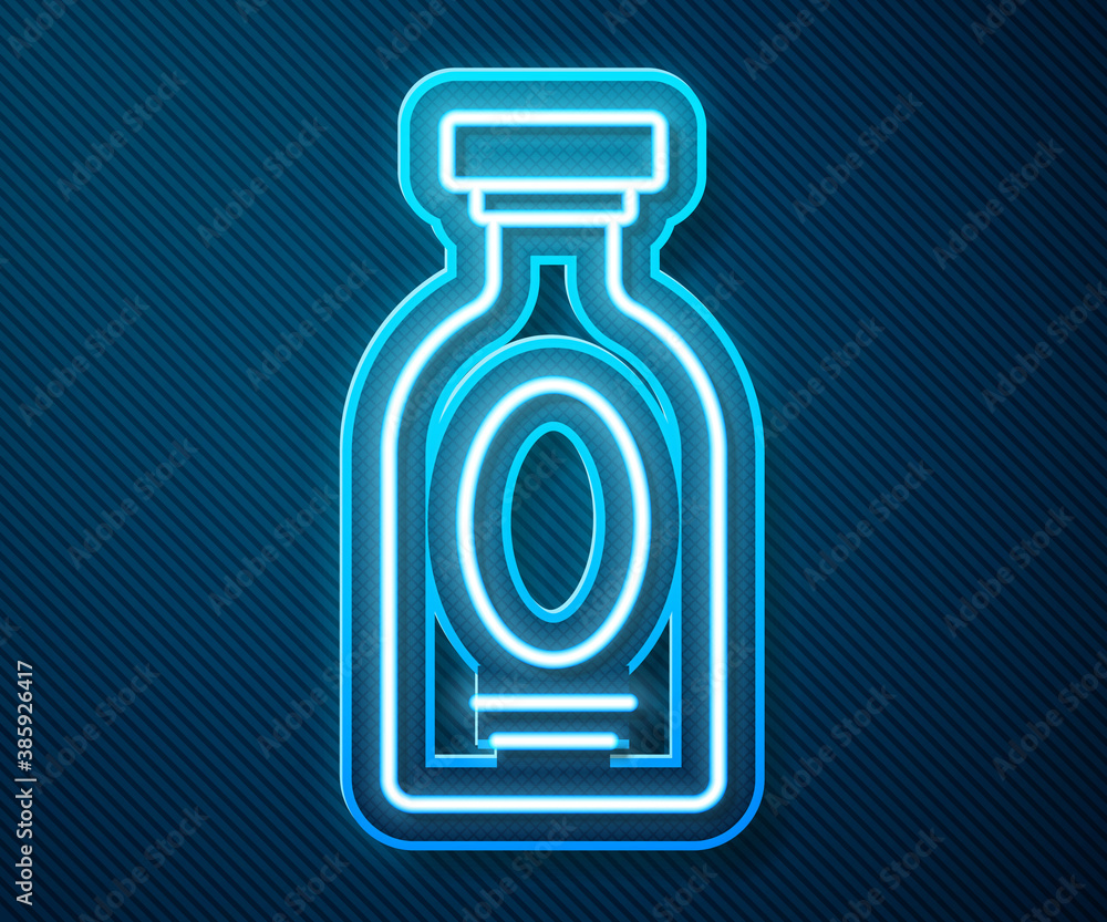 Glowing neon line Alcohol drink Rum bottle icon isolated on blue background. Vector.