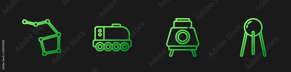 Set line Mars rover, Great Bear constellation, and Satellite. Gradient color icons. Vector.