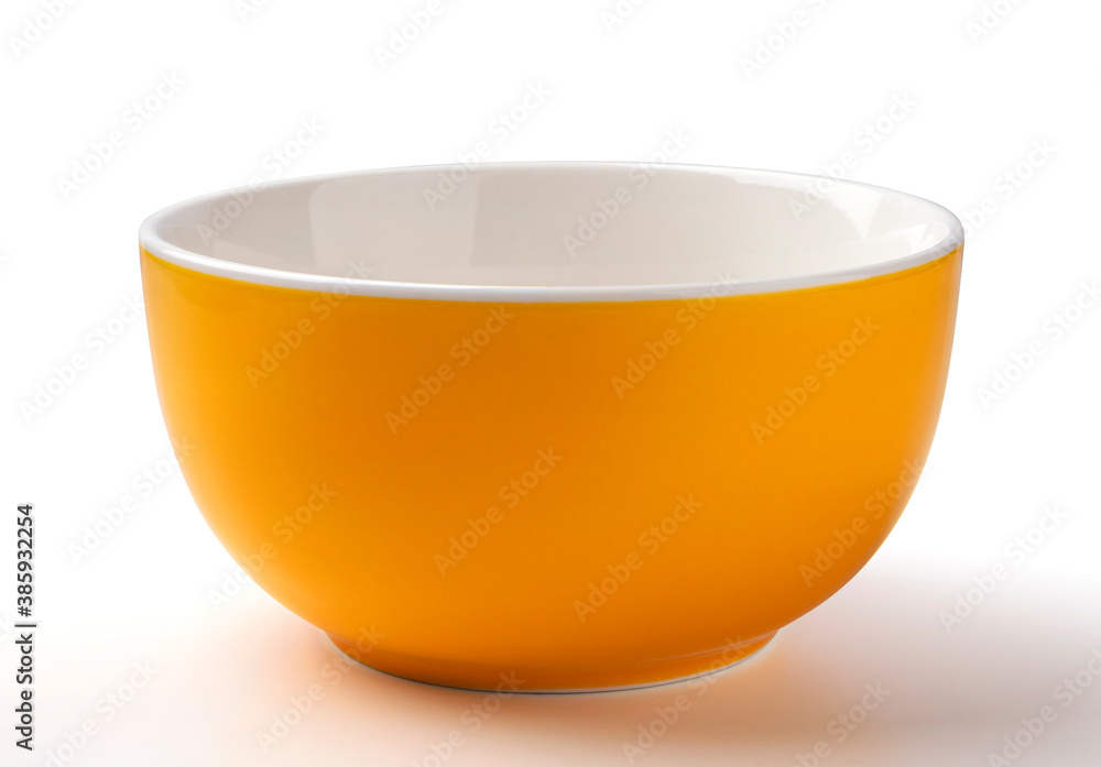 Empty yellow bowl isolated on white background