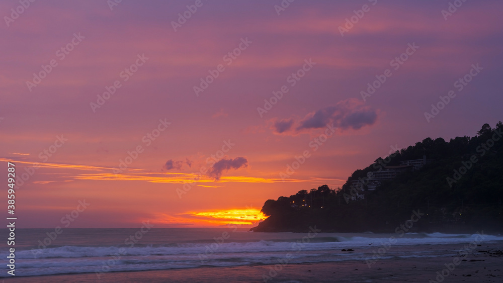 Amazing Beautiful Light of nature Dramatic sky over tropical sea sunset or sunrise scenery backgroun