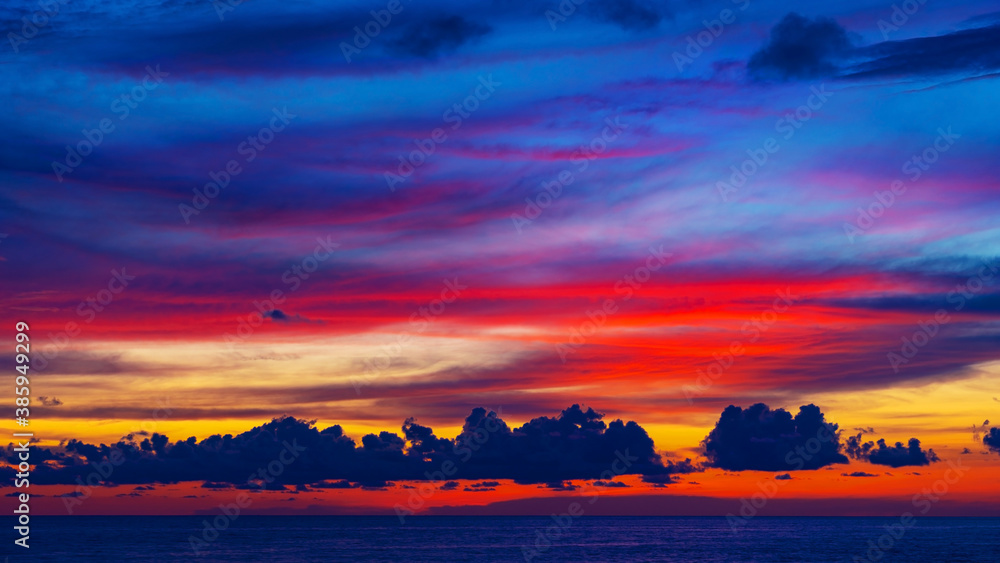 Amazing Beautiful Light of nature Dramatic sky over tropical sea sunset or sunrise scenery backgroun