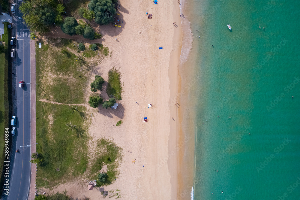 Top view aerial view photo from flying drone of tropical beach beautiful sea scenery landscape with 