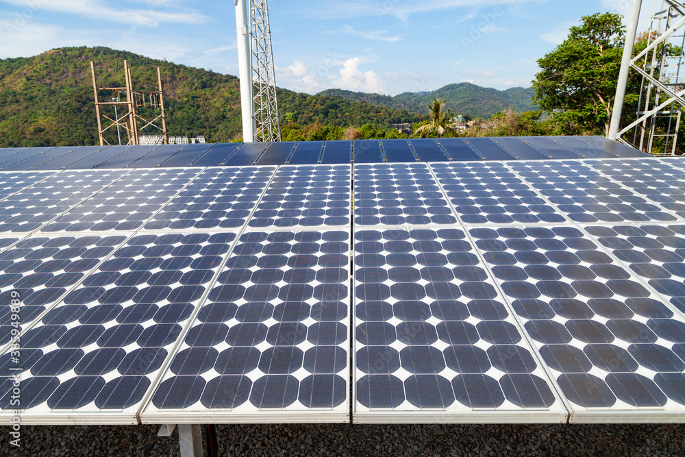 Solar panel and solar energy panel blue sky and sunlight Ecology concept.