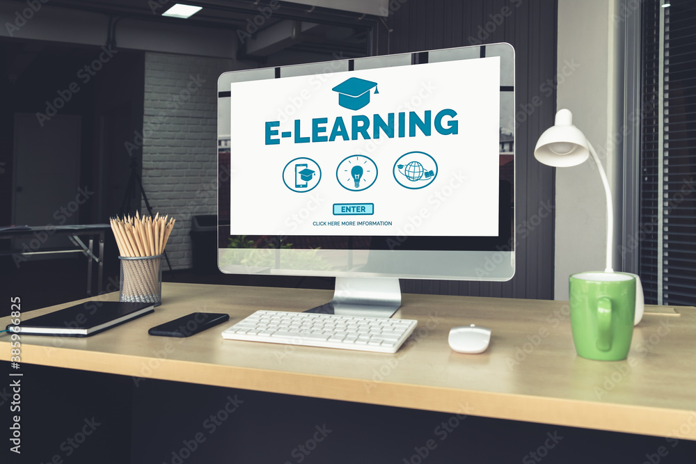 E-learning and Online Education for Student and University Concept. Video conference call technology