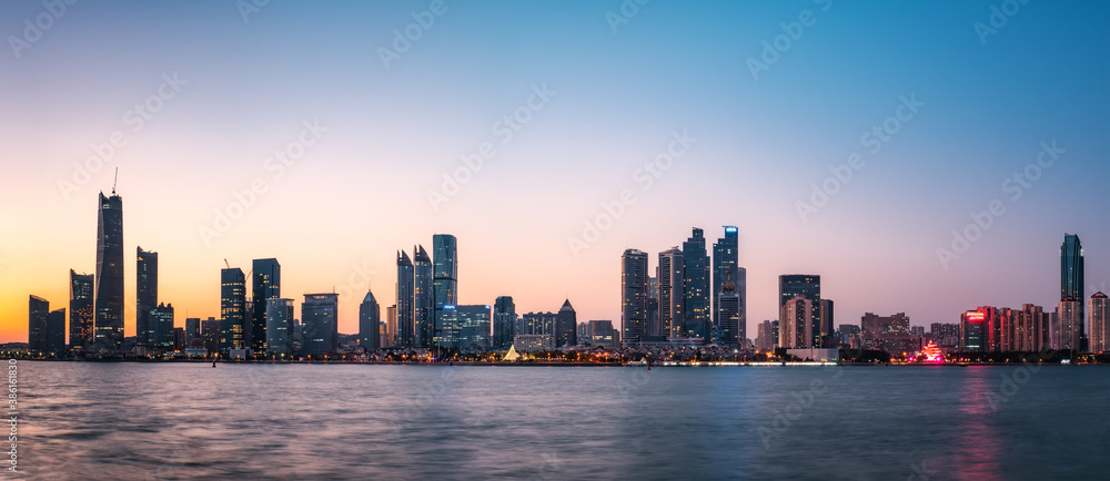 Qingdao coastline and urban architectural landscape skyline