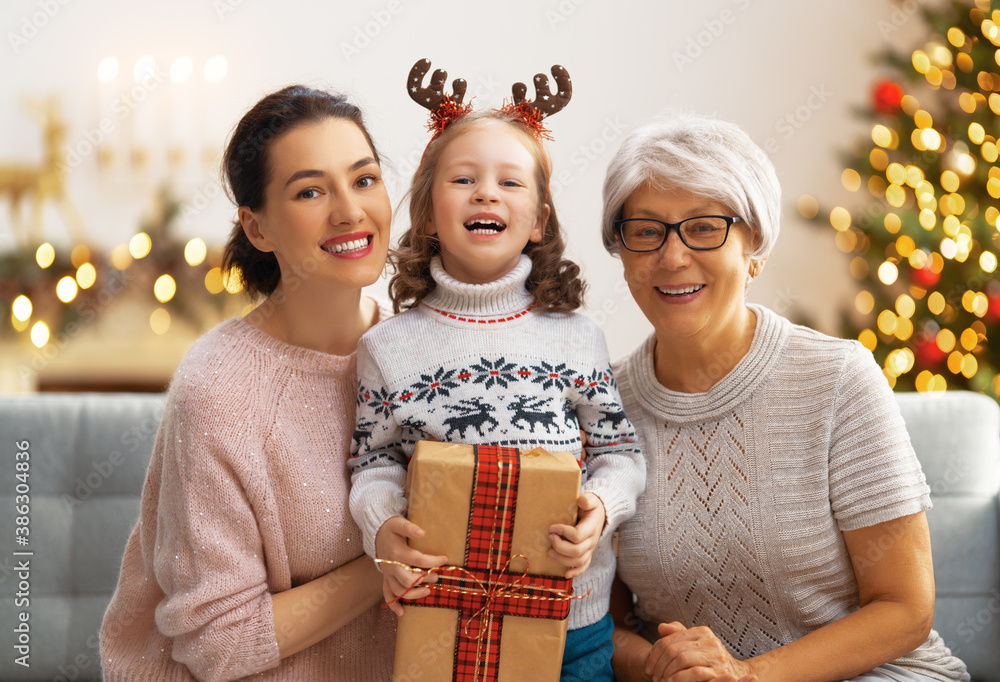 family celebrating Christmas