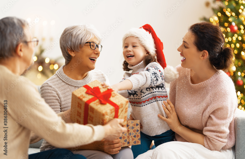 family celebrating Christmas