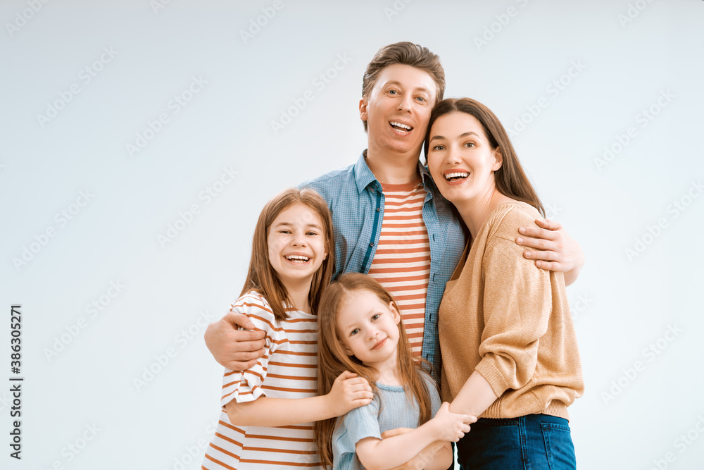 Happy family on white background.