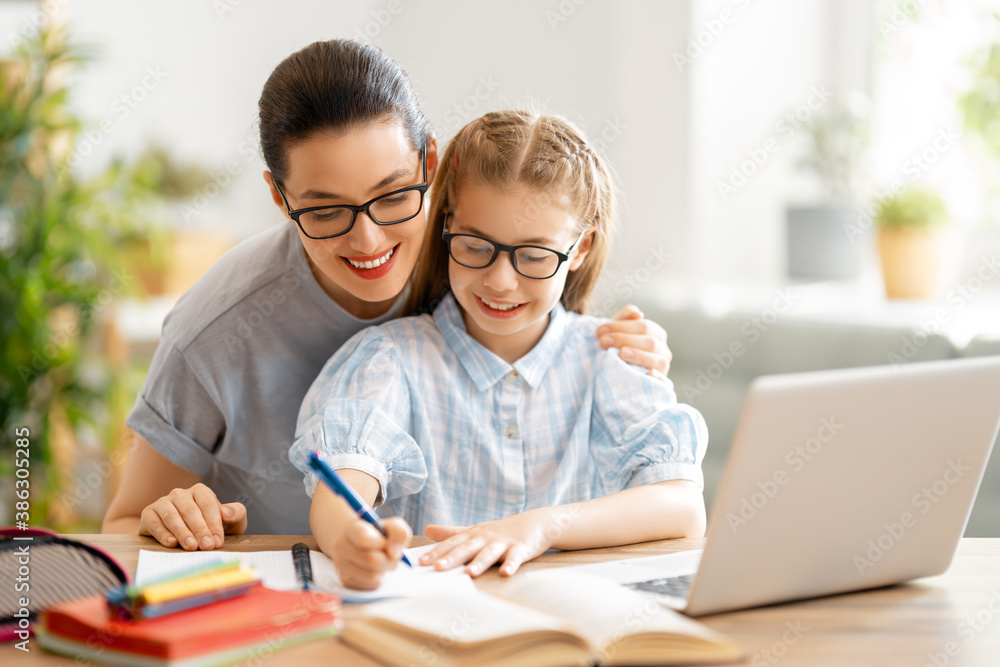 Girl doing homework or online education.