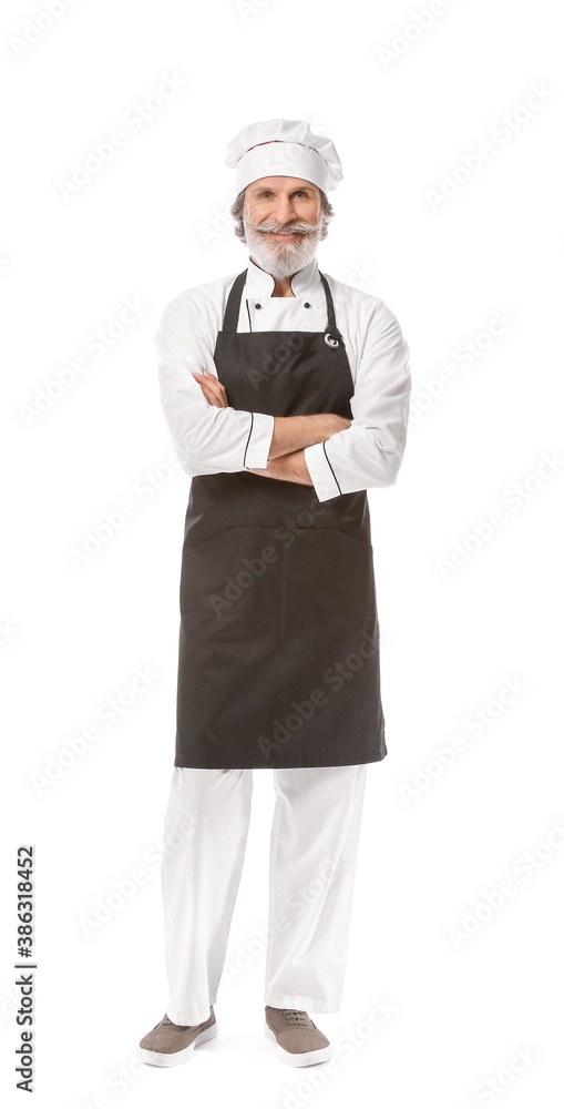 Mature male chef on white background