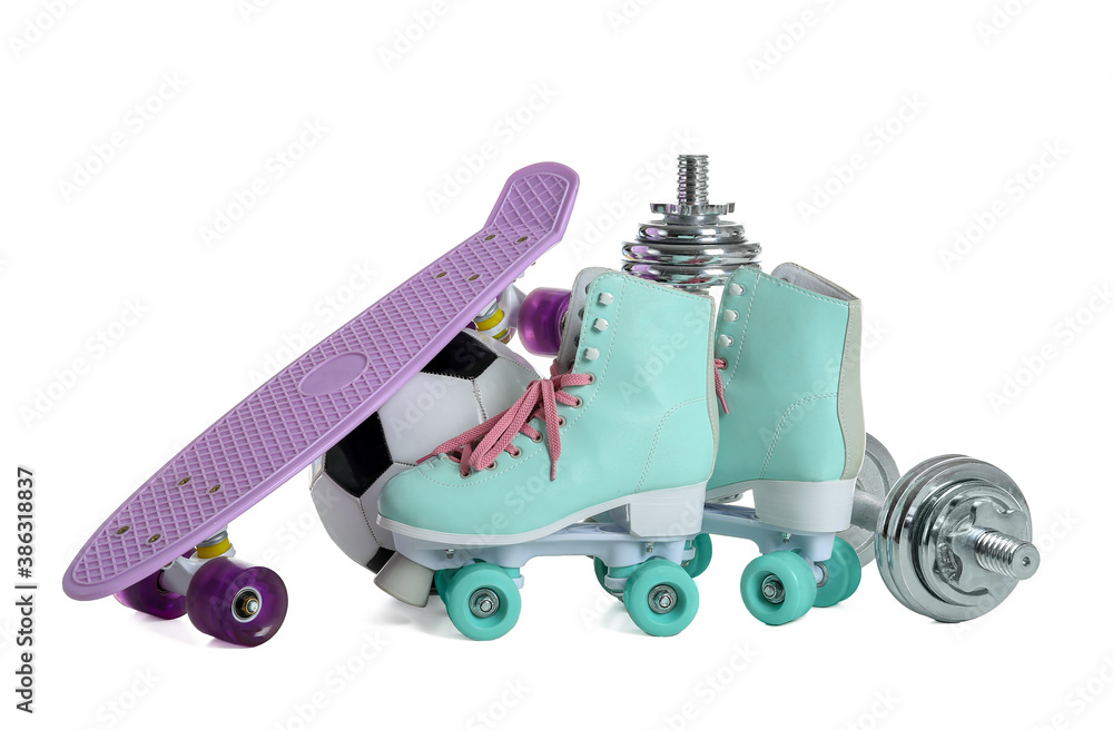 Set of sport equipment on white background