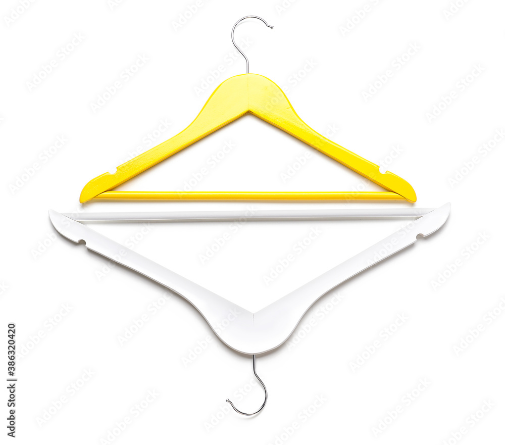 Clothes hangers on white background