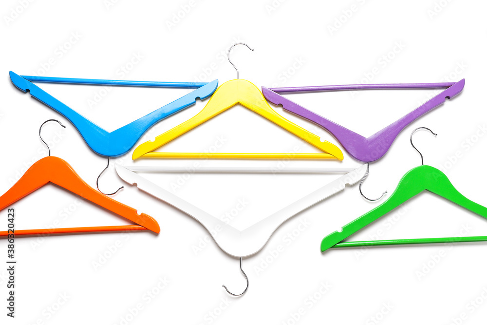 Clothes hangers on white background