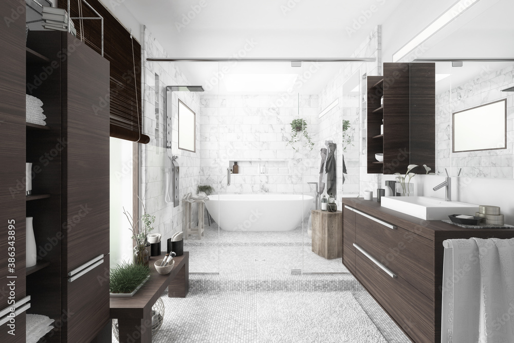 Modern Bathroom Integration (B&W) - 3d visualization