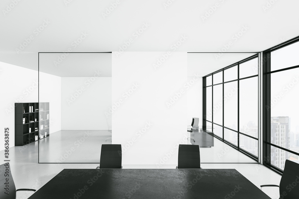 Minimalistic conference interior with empty wall