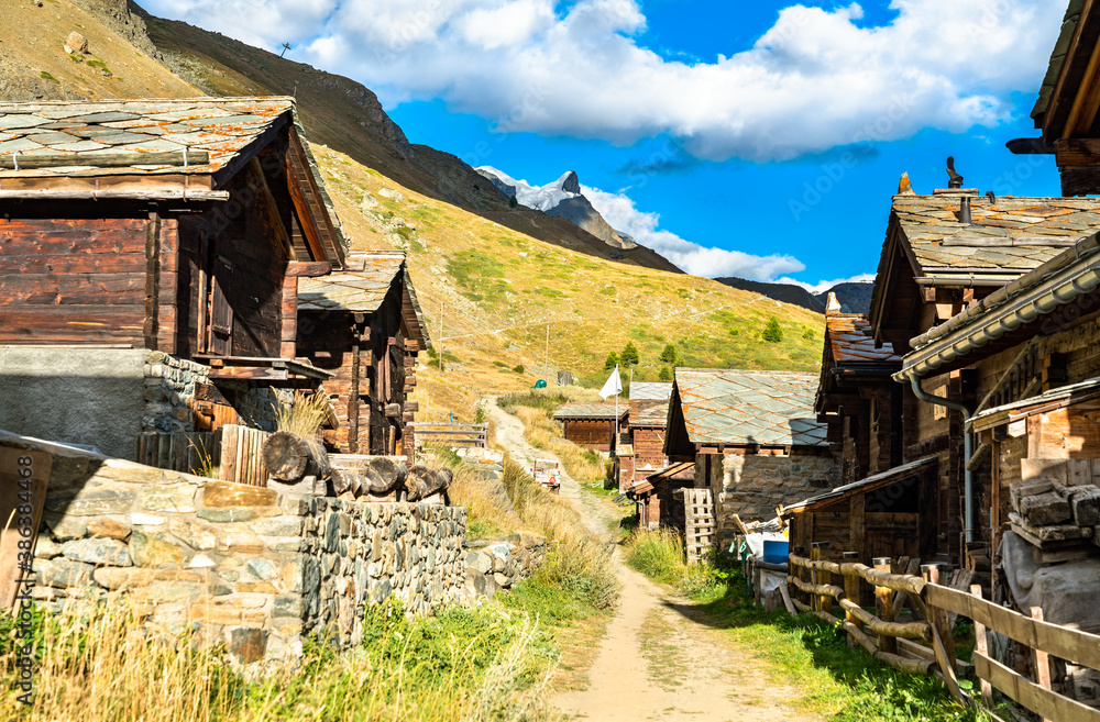 Traditional wooden houses in Findeln at Zermatt - Mattehorn, Switzerland