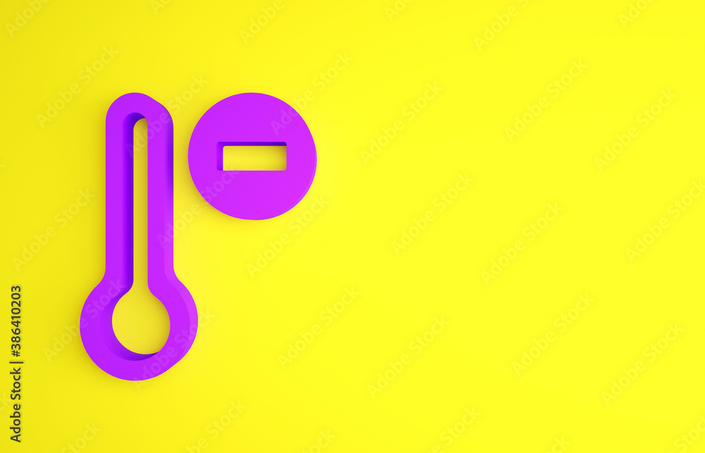 Purple Meteorology thermometer measuring icon isolated on yellow background. Thermometer equipment s