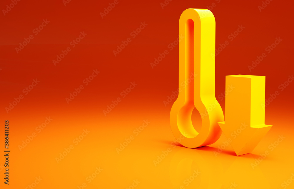 Yellow Meteorology thermometer measuring icon isolated on orange background. Thermometer equipment s