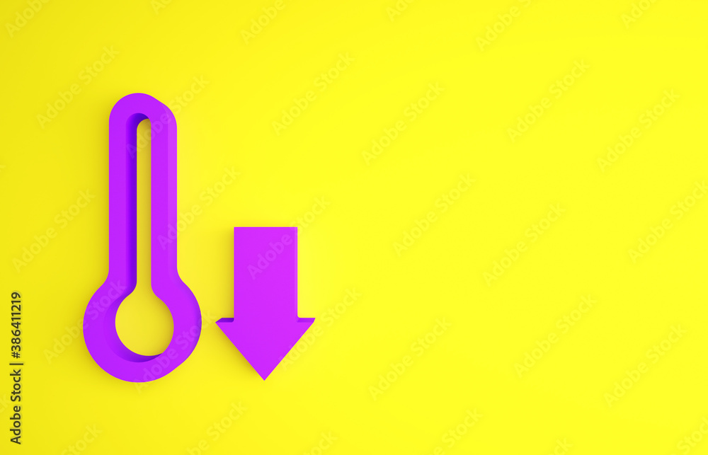 Purple Meteorology thermometer measuring icon isolated on yellow background. Thermometer equipment s