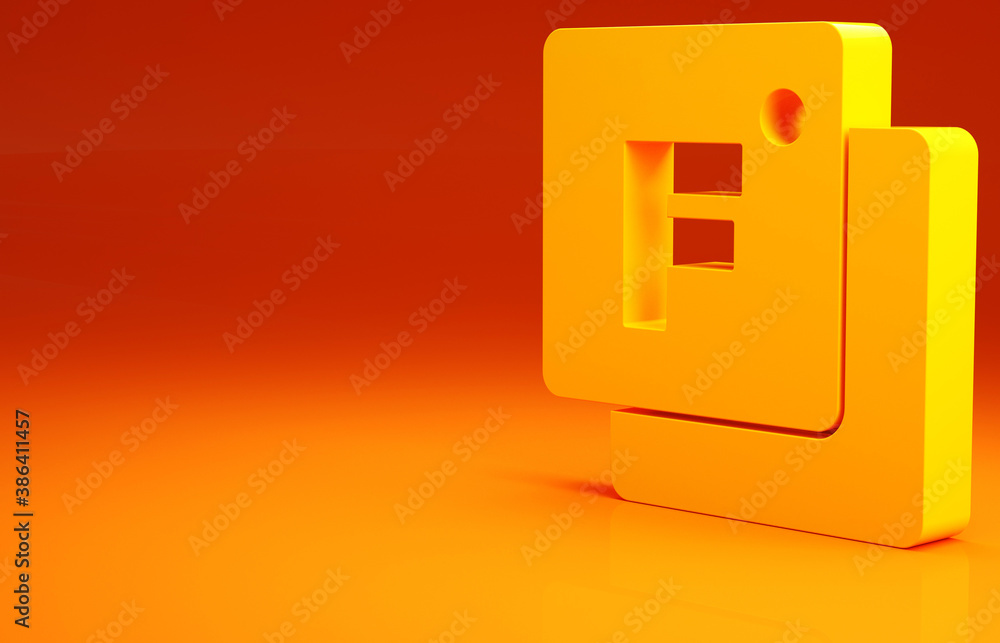 Yellow Fahrenheit icon isolated on orange background. Minimalism concept. 3d illustration 3D render.