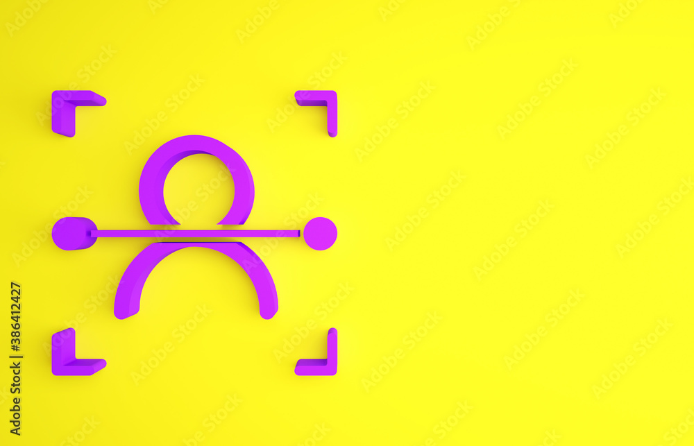 Purple Face recognition icon isolated on yellow background. Face identification scanner icon. Facial