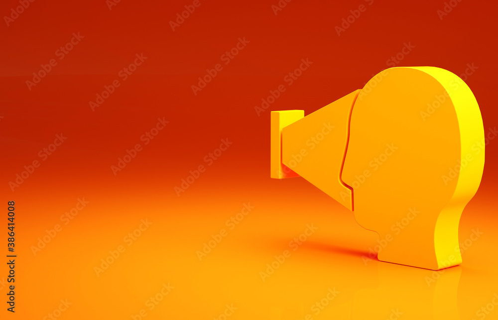 Yellow Face recognition icon isolated on orange background. Face identification scanner icon. Facial