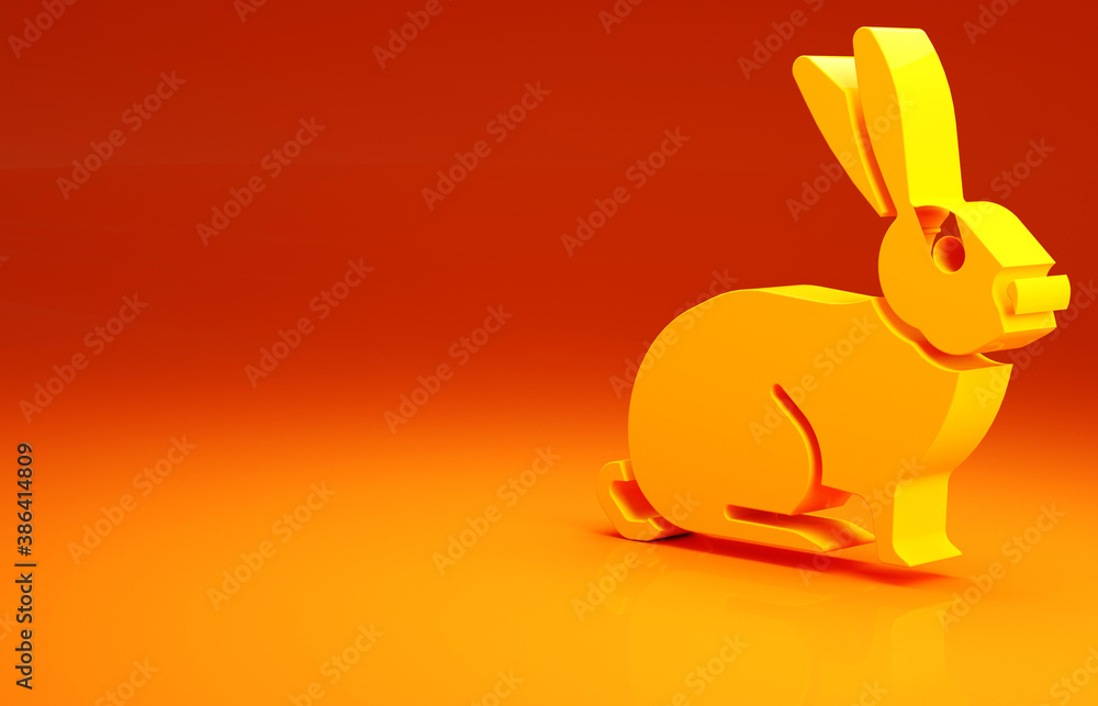 Yellow Rabbit icon isolated on orange background. Minimalism concept. 3d illustration 3D render.