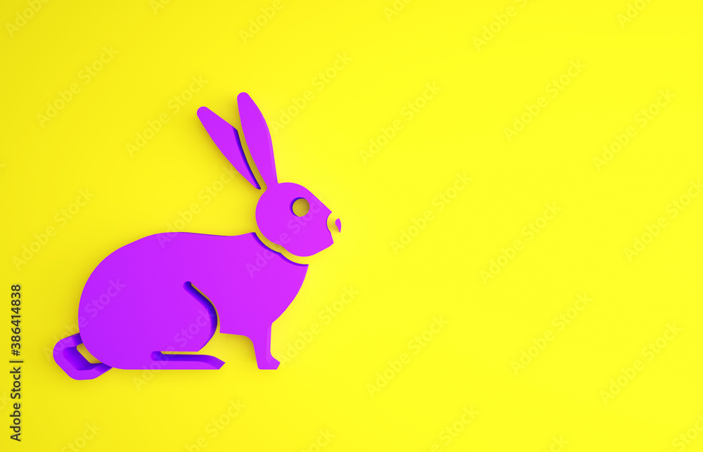 Purple Rabbit icon isolated on yellow background. Minimalism concept. 3d illustration 3D render.