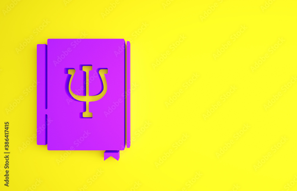 Purple Psychology book icon isolated on yellow background. Psi symbol. Mental health concept, psycho