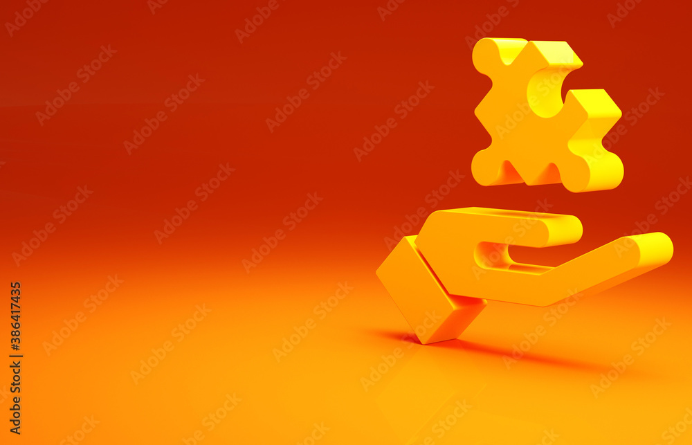 Yellow Solution to the problem in psychology icon isolated on orange background. Puzzle. Therapy for