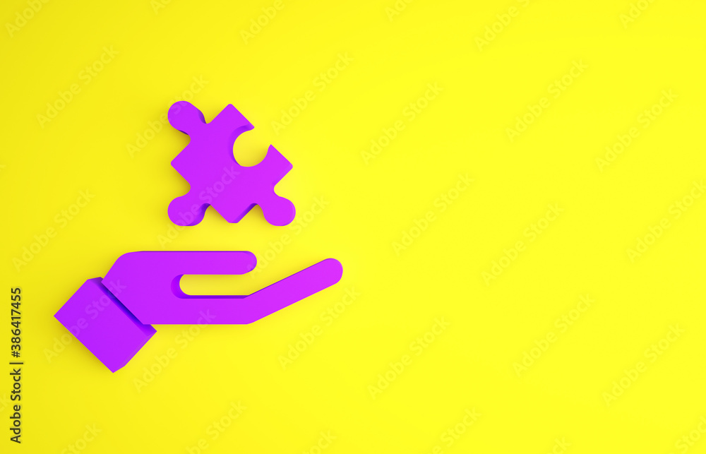 Purple Solution to the problem in psychology icon isolated on yellow background. Puzzle. Therapy for