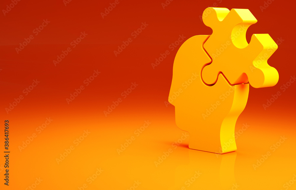 Yellow Solution to the problem in psychology icon isolated on orange background. Puzzle. Therapy for