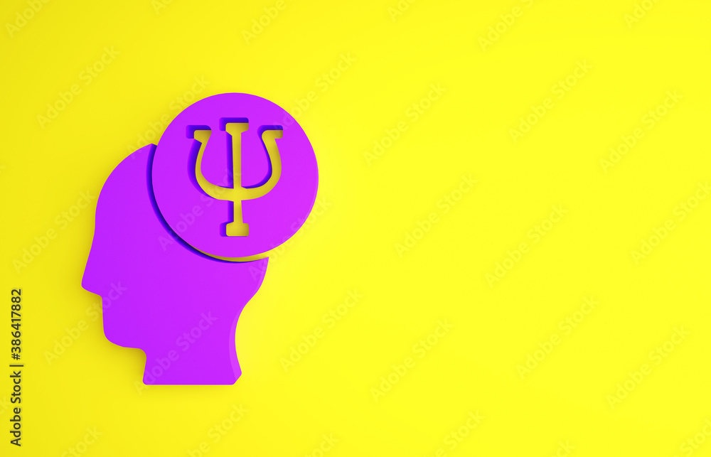 Purple Psychology icon isolated on yellow background. Psi symbol. Mental health concept, psychoanaly