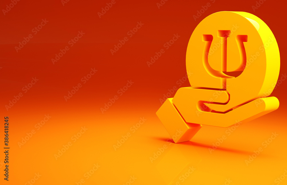 Yellow Psychology icon isolated on orange background. Psi symbol. Mental health concept, psychoanaly