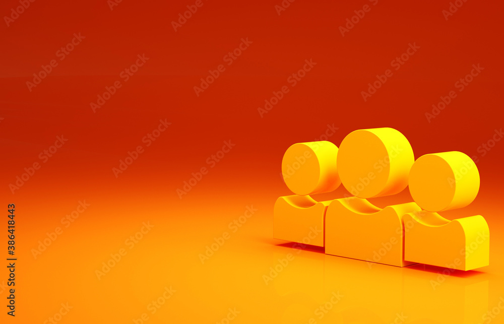 Yellow Users group icon isolated on orange background. Group of people icon. Business avatar symbol 