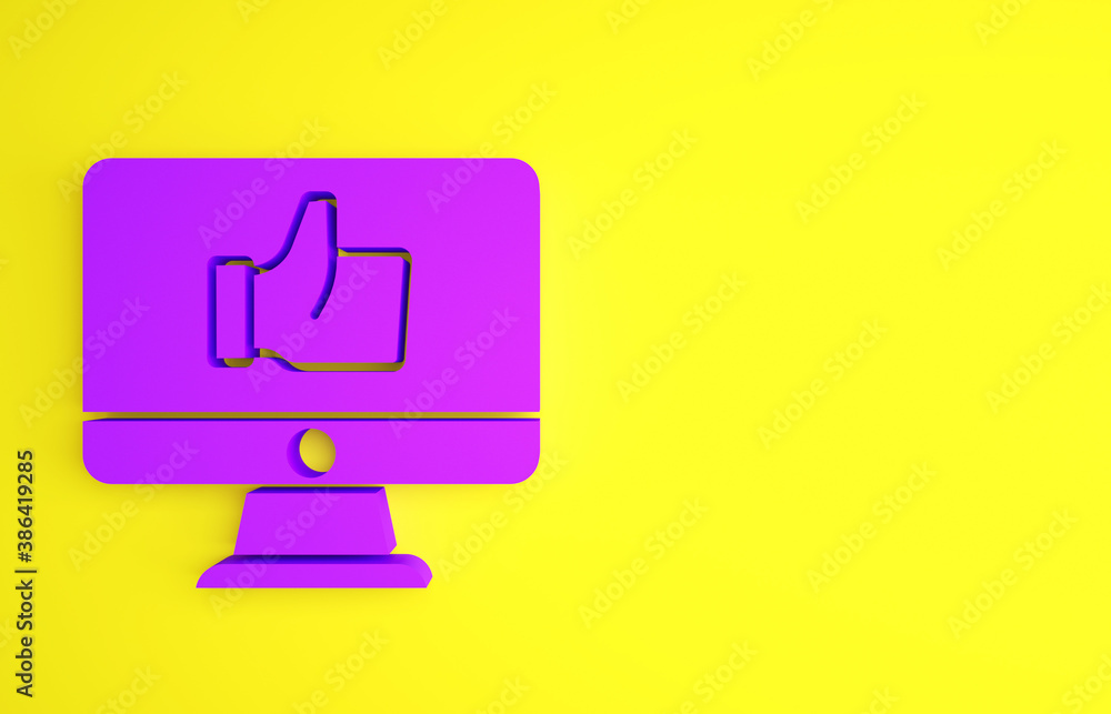 Purple Hand like icon isolated on yellow background. Minimalism concept. 3d illustration 3D render.