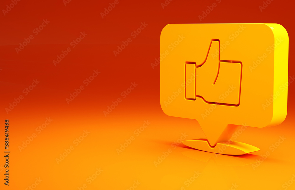 Yellow Hand like icon isolated on orange background. Minimalism concept. 3d illustration 3D render.