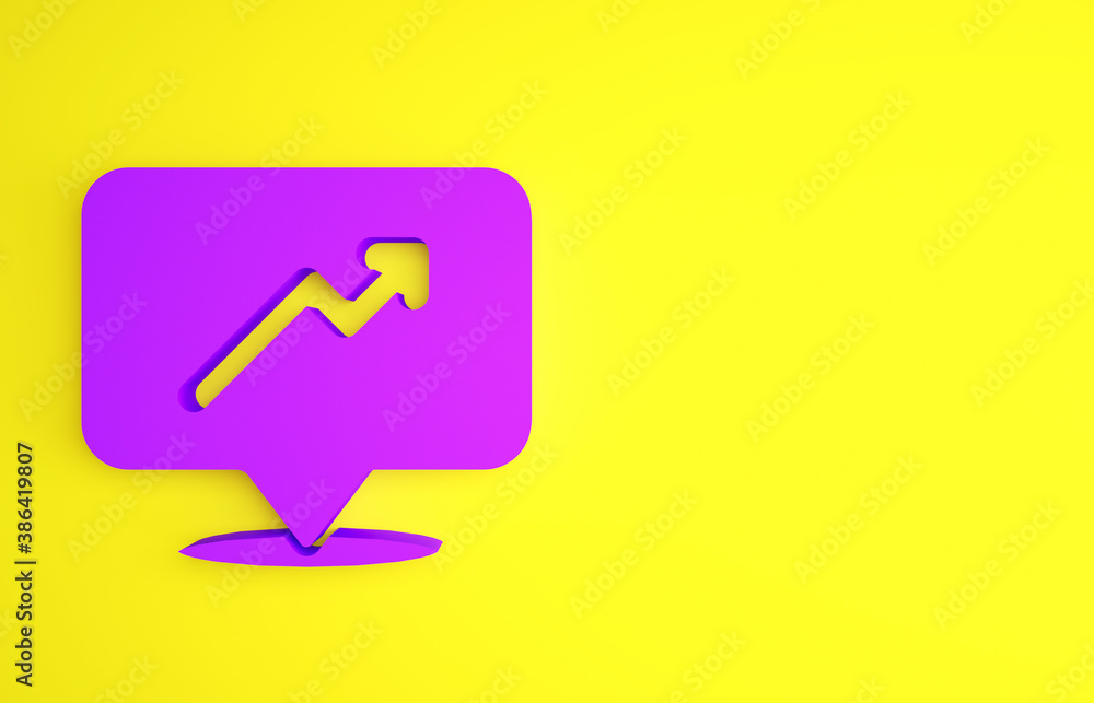 Purple Graph, schedule, chart, diagram, infographic, pie graph icon isolated on yellow background. M