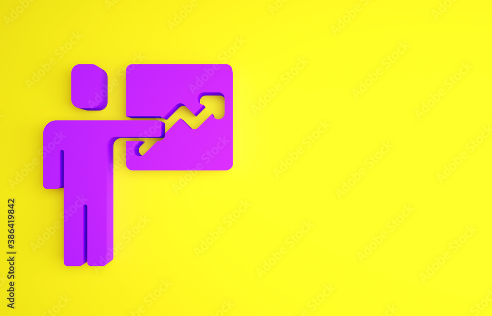 Purple Leader of a team of executives icon isolated on yellow background. Minimalism concept. 3d ill